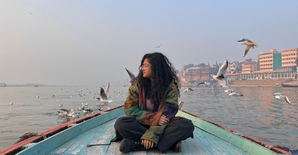 Sitting on a boat in Varanasi