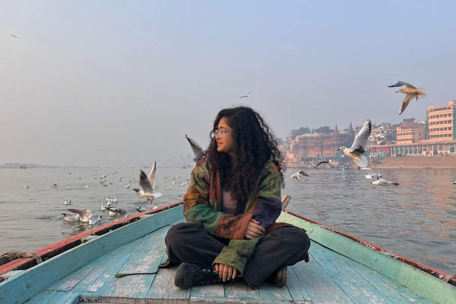 Sitting on a boat in Varanasi